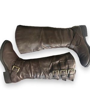 Womens Just Fab Hellene Brown Knee High
Boots Sz 9 Back Zip & Buckles